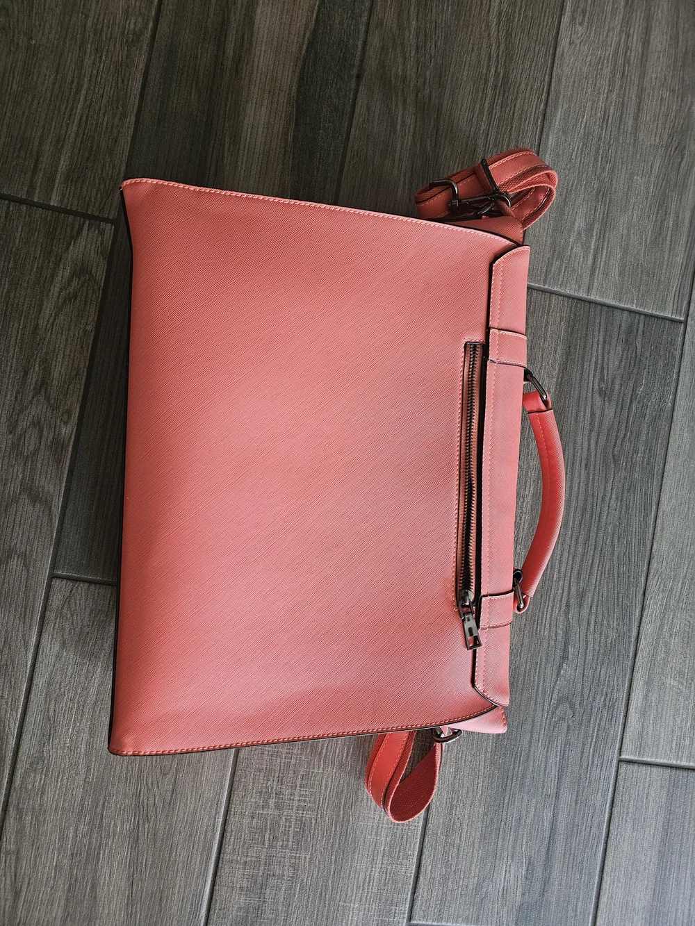 Embossed Laptop Messenger Bag in Coral Pink